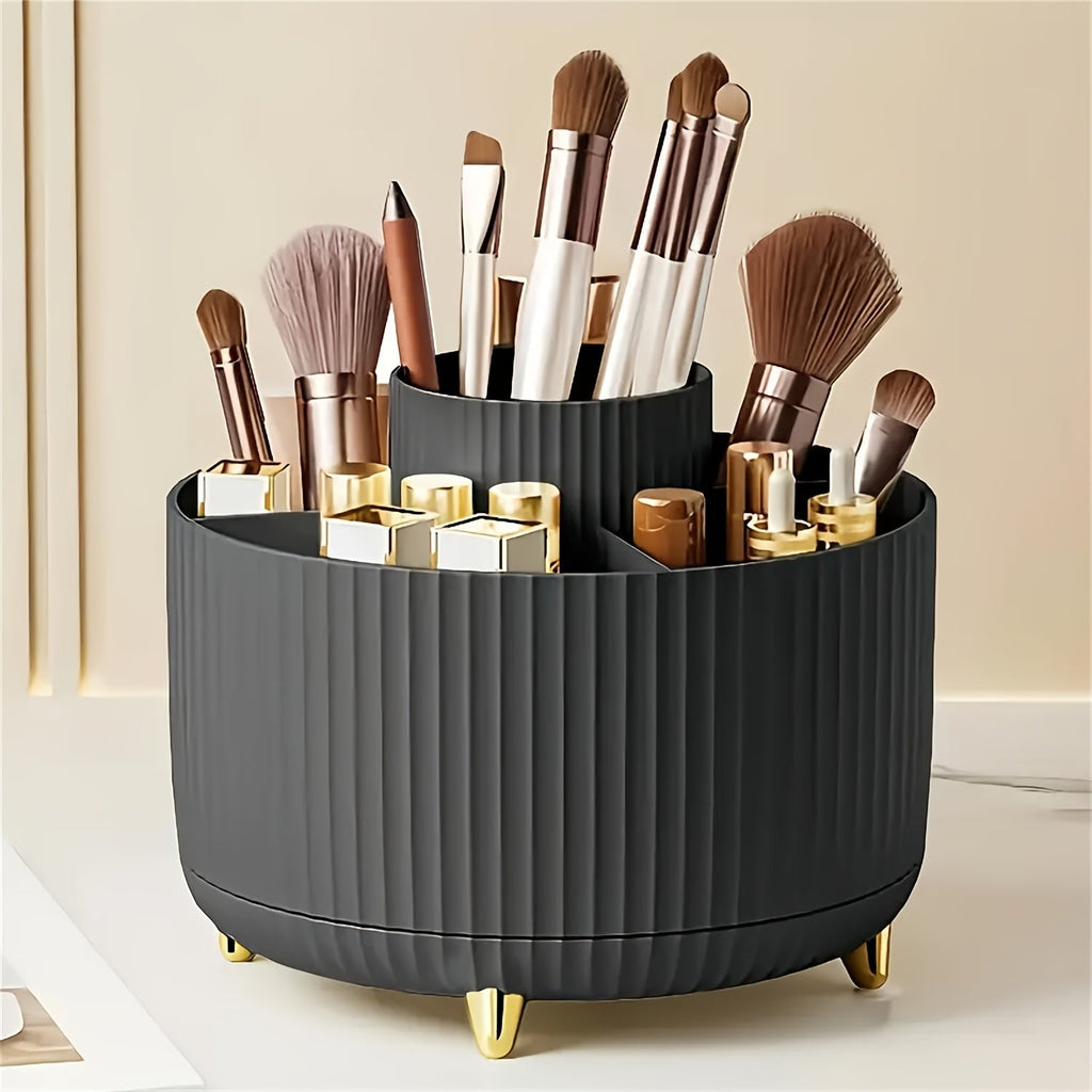 Eleganza Clear Plastic Makeup Organizer — 360-Degree Swivel, Five Compartments