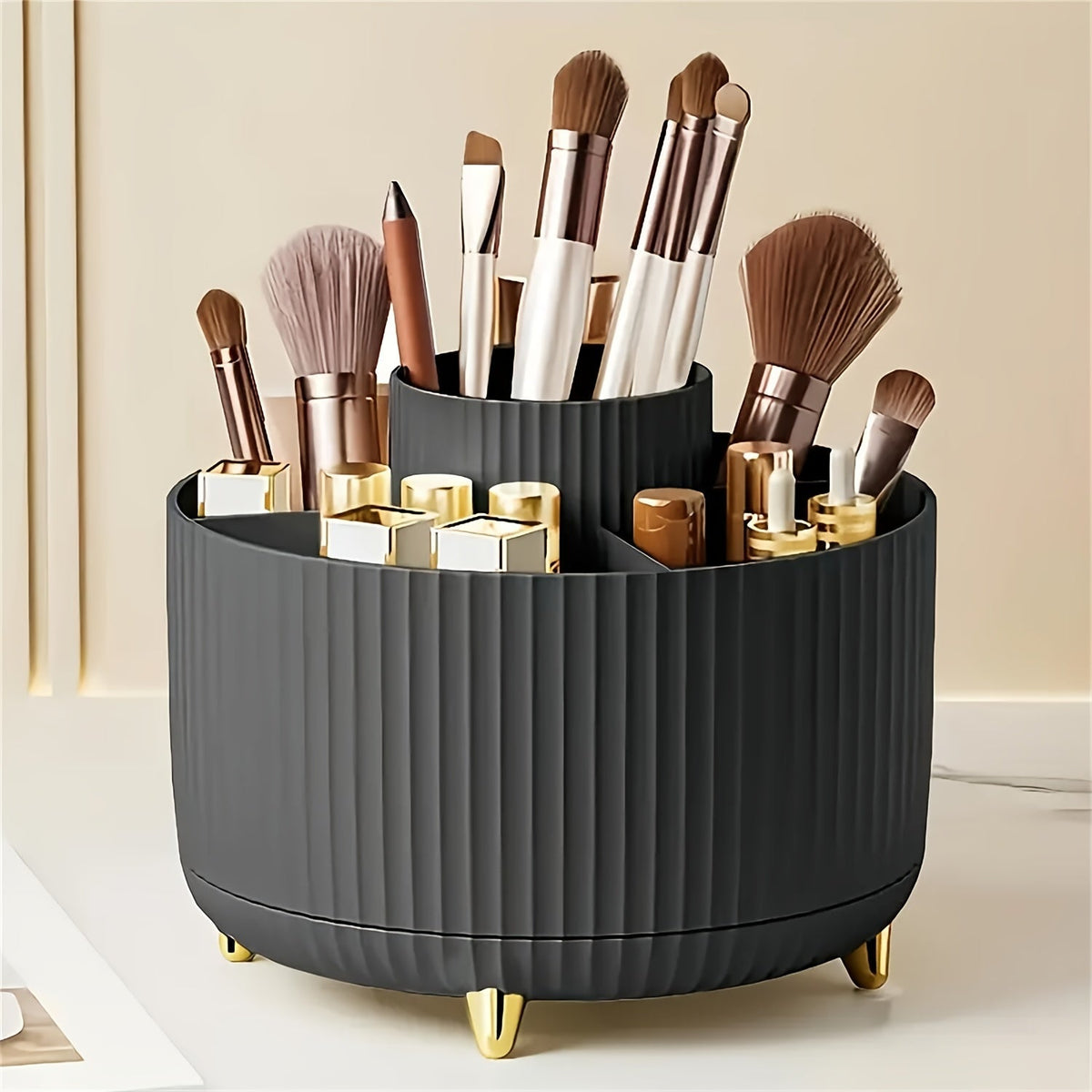 Eleganza Clear Plastic Makeup Organizer — 360-Degree Swivel, Five Compartments