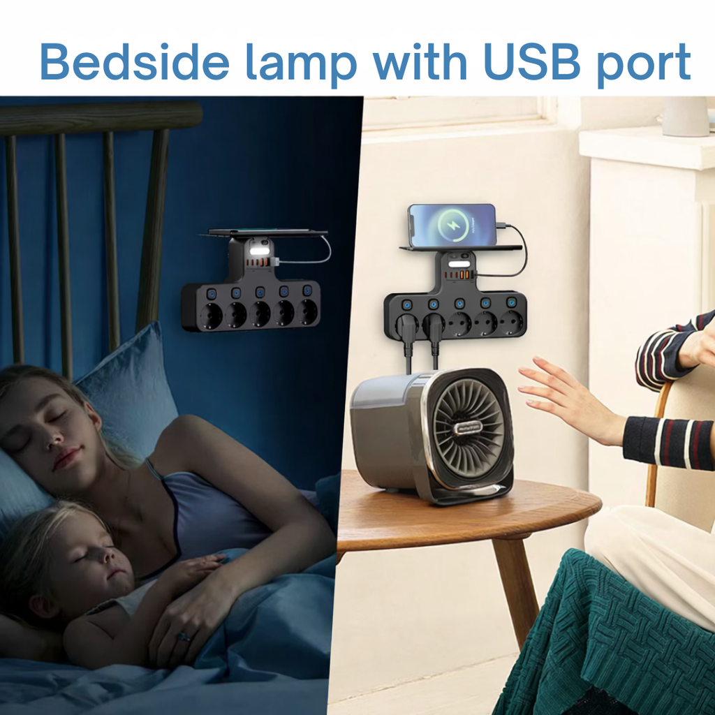 Wall Power Strip | Separately Switchable Outlets | USB Charging Ports | WallCharge - Souliia