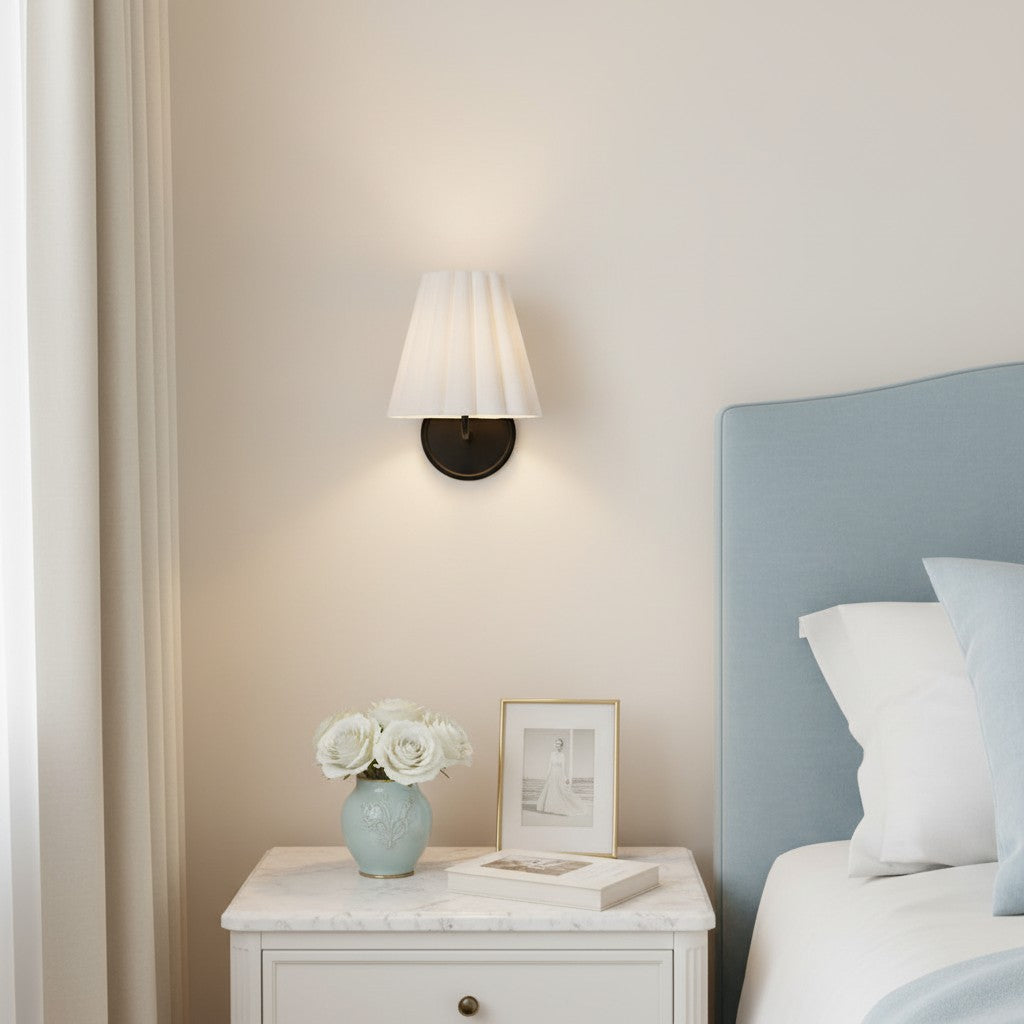 Ruffmeto Textured Pleated Fabric Modern Wall Light for Living Rooms | Souliia