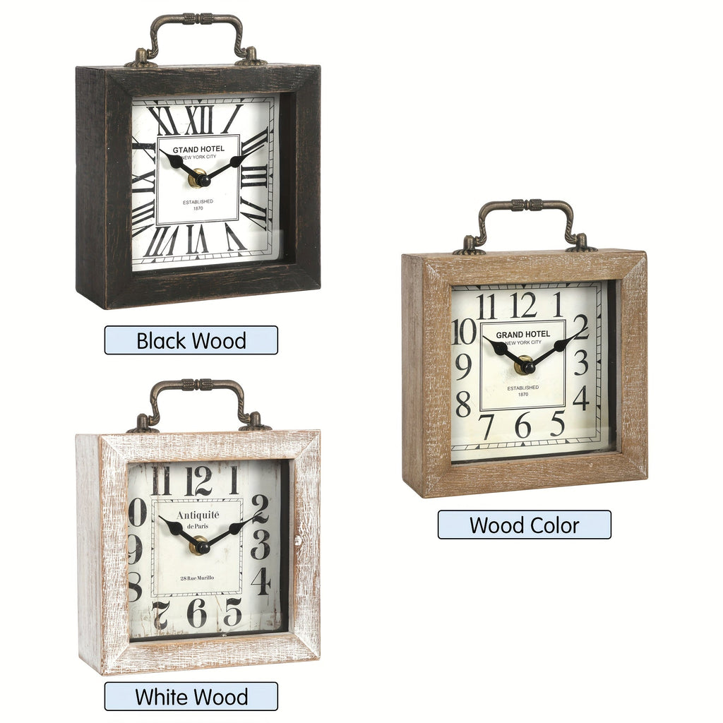 Cabinco Rustic Wooden Shelf Clock — Glass Cover