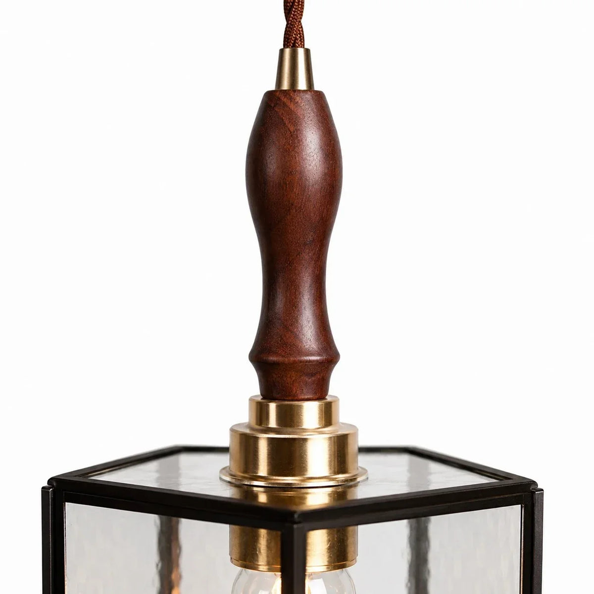 Vintage Textured Glass Pendant Light with Wood Accent | Souliia