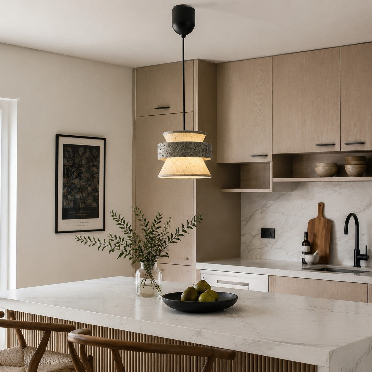Silver Stone Texture Rice Paper Pendant Light | Souliia