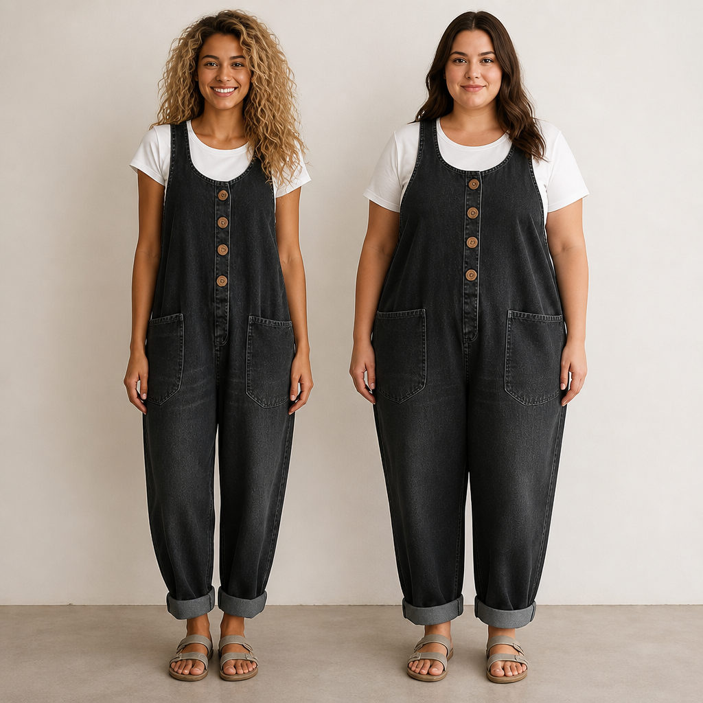 VelaStream – Combinaison en denim décontractée à boutons sur le devant avec poches spacieuses - Souliia