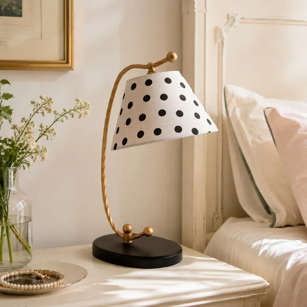 Retro Black and White Polka Dot Table Lamp | Souliia