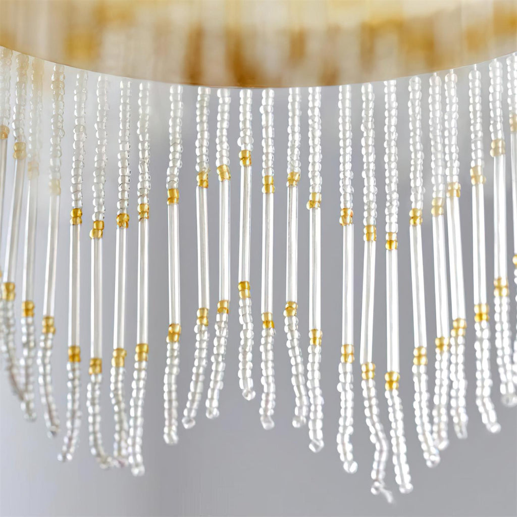 Vili Beaded Tassel Pendant Lamp – Soft Yellow Dome, Brass-Toned Top