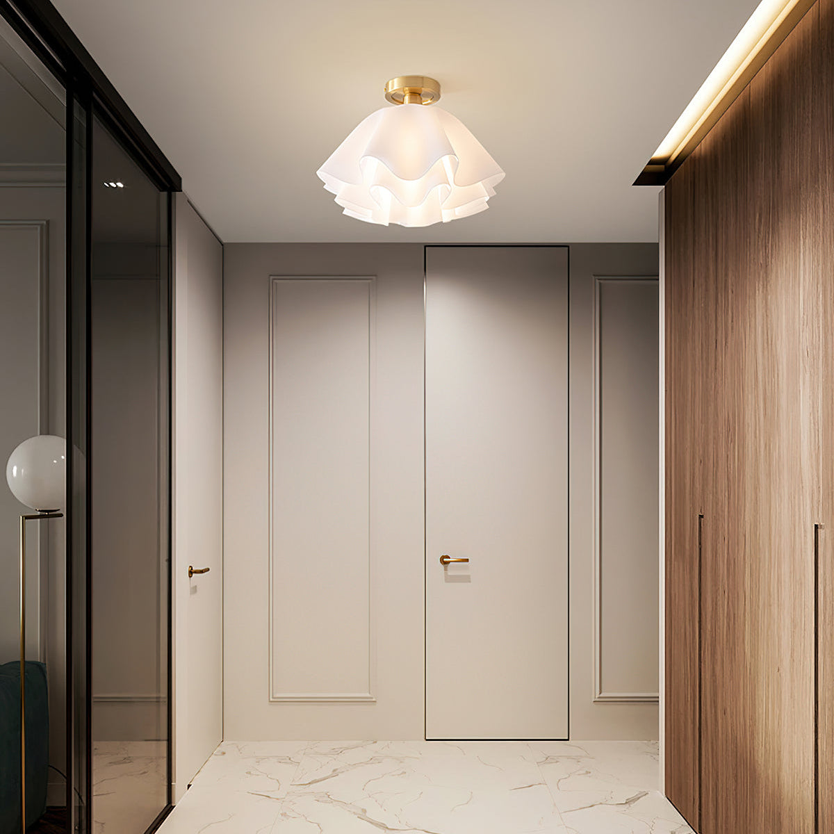 Lustra Pleated Retro Brass Acrylic Ceiling Light | Souliia