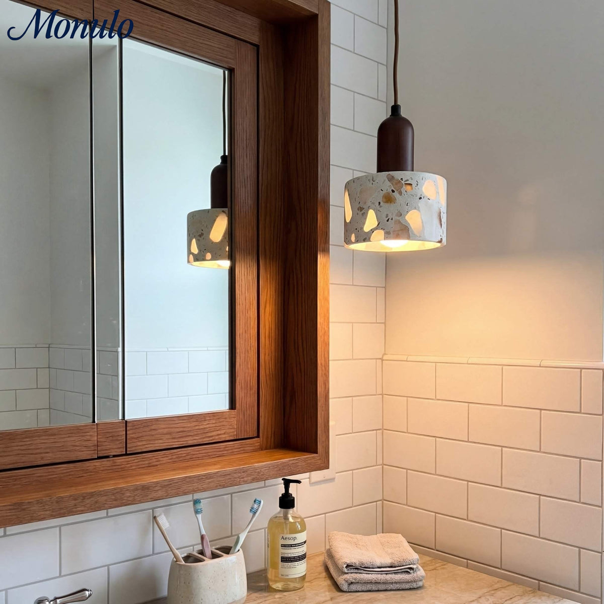 Wabi-sabi Style Water-polished Translucent Stone Retro Pendant Lamp | Souliia