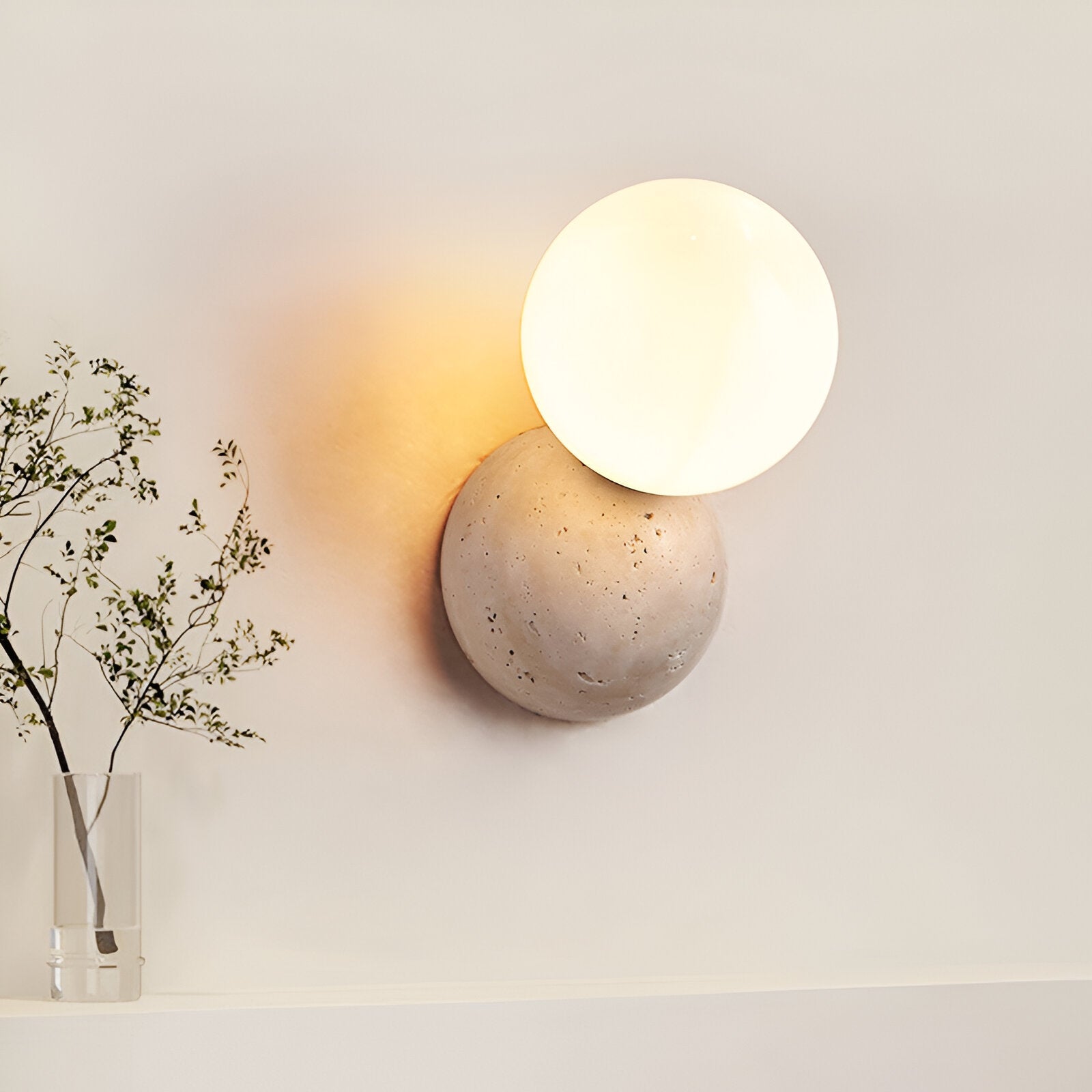 Travertin Runde Glas-Wandlampe | Souliia