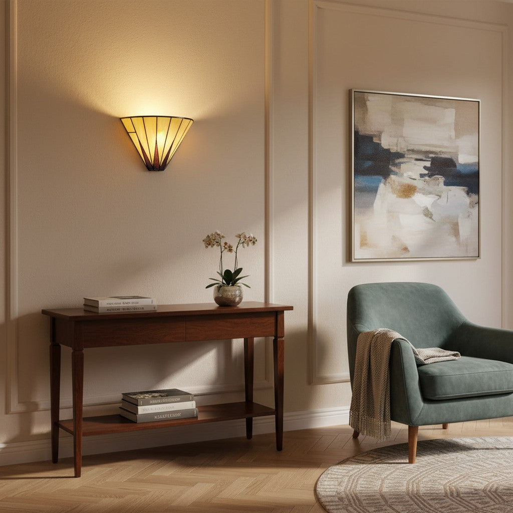 TF Art Deco Tiffany Glass Wall Sconce – Handcrafted Geometric Light for Hallways and Living Areas | Souliia