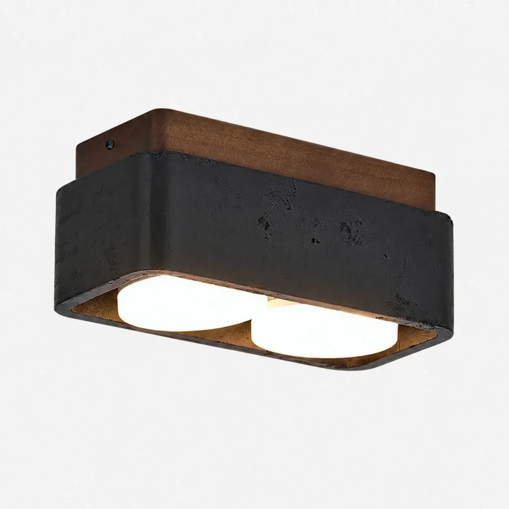 Travertin Quadrat Deckenleuchte mit Holz-Canopy | Souliia