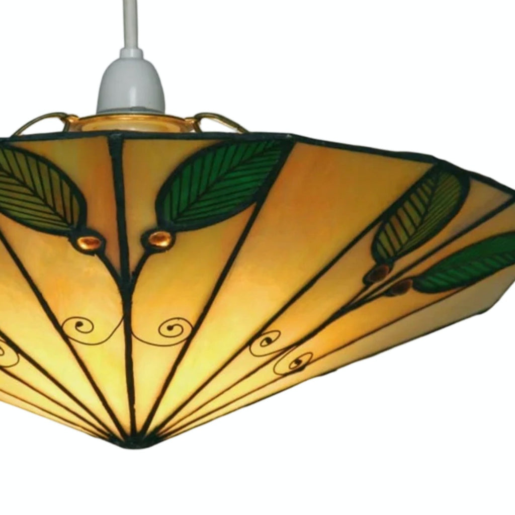 TF Colorful Stained Glass Leaf Pendant – Retro Tiffany Shade with Metal Frame for Kitchen Island and Reading Nook | Souliia