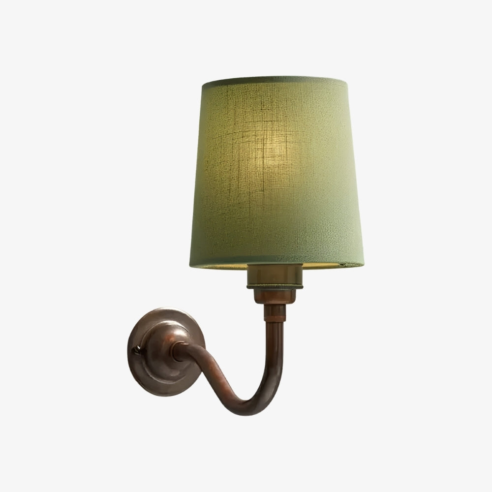 Solmire Fabric Wall Sconce - Vintage Linen Cotton Shade with Curved Metal Arm for Bedroom and Hallway | Souliia