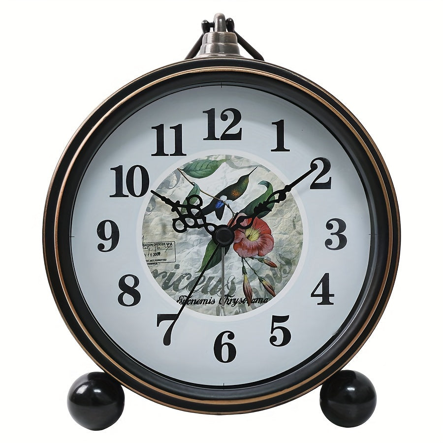 ElegantTime Metal Nightstand Alarm Clock — Quiet Analog Movement, Large Clear Display