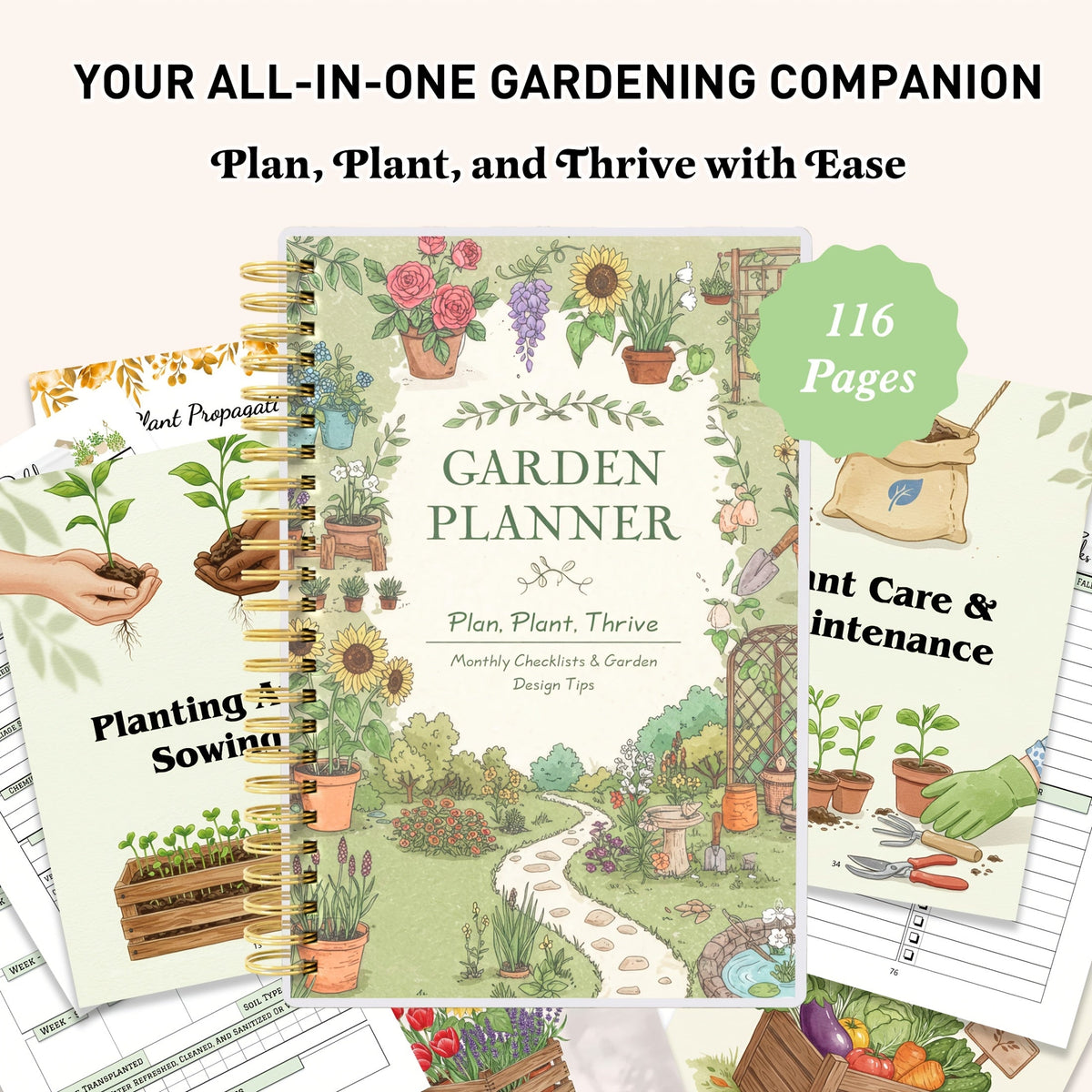 Gardenlog A5 Undated Spiral Garden Planner — 116 Pages, Structured Layouts