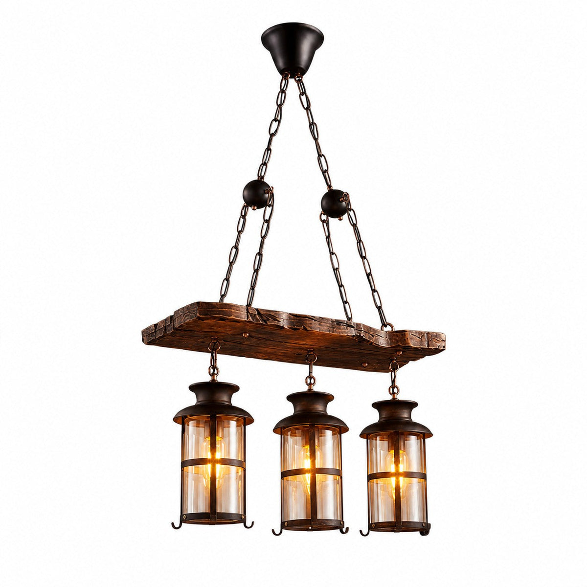 Rustic Industrial Solid Wood Pendant Light Collection | Souliia