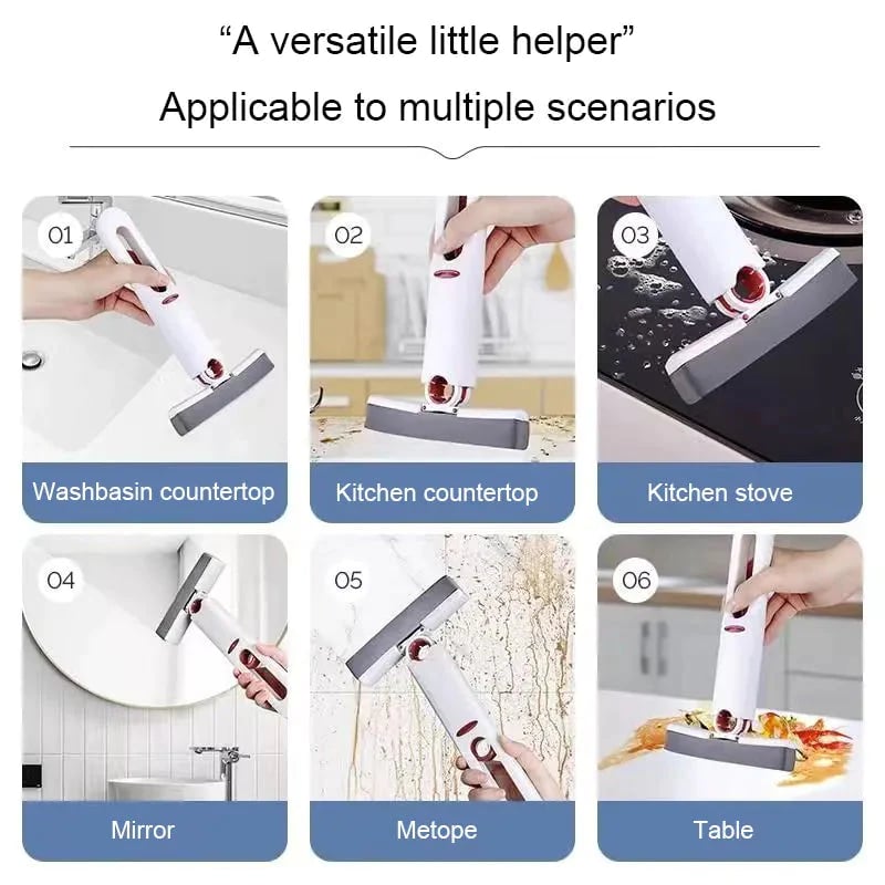 Mini-balai à franges avec mécanisme d’essorage par poussée et traction pour un nettoyage facile