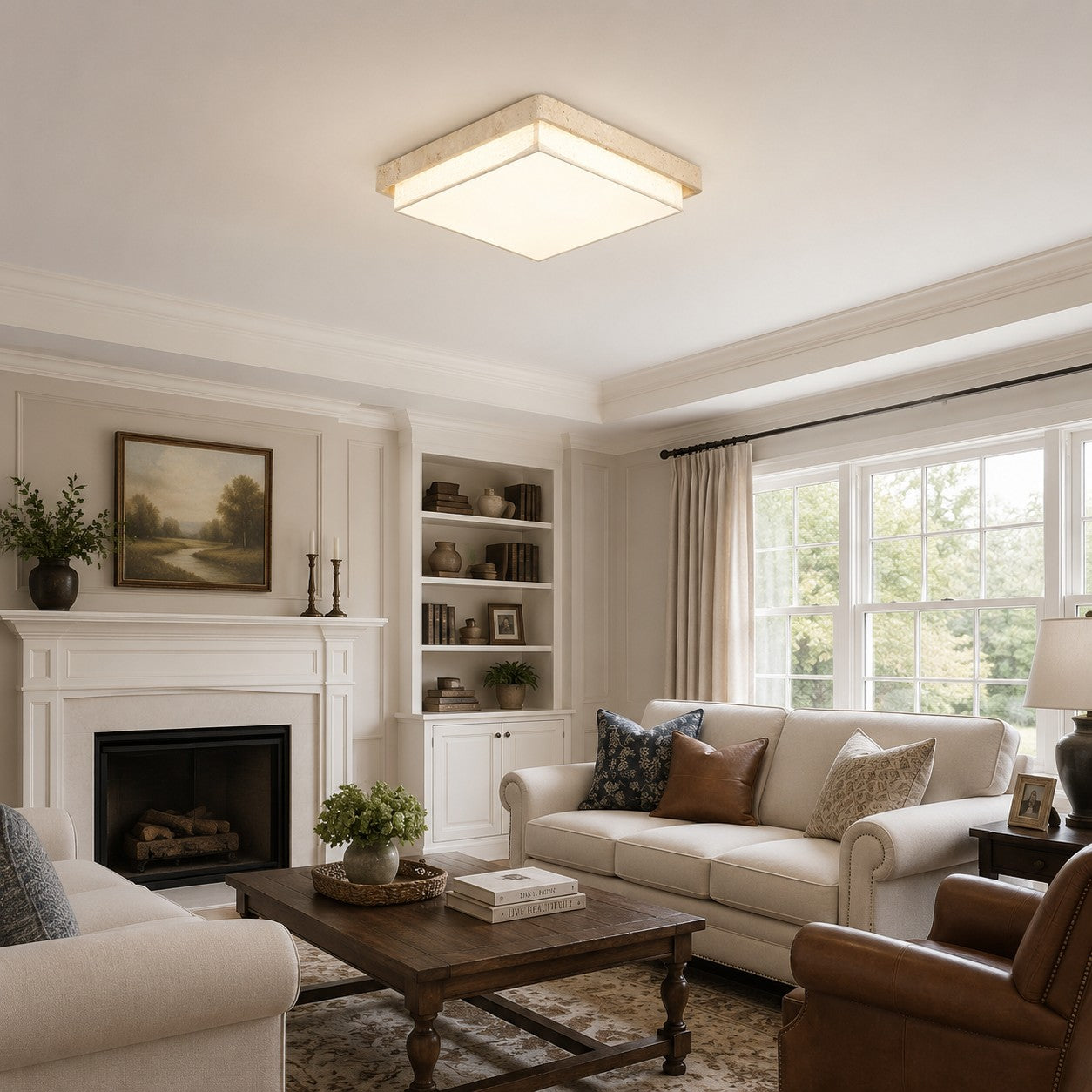 Travertine Fabric Flush Mount Ceiling Light | Souliia