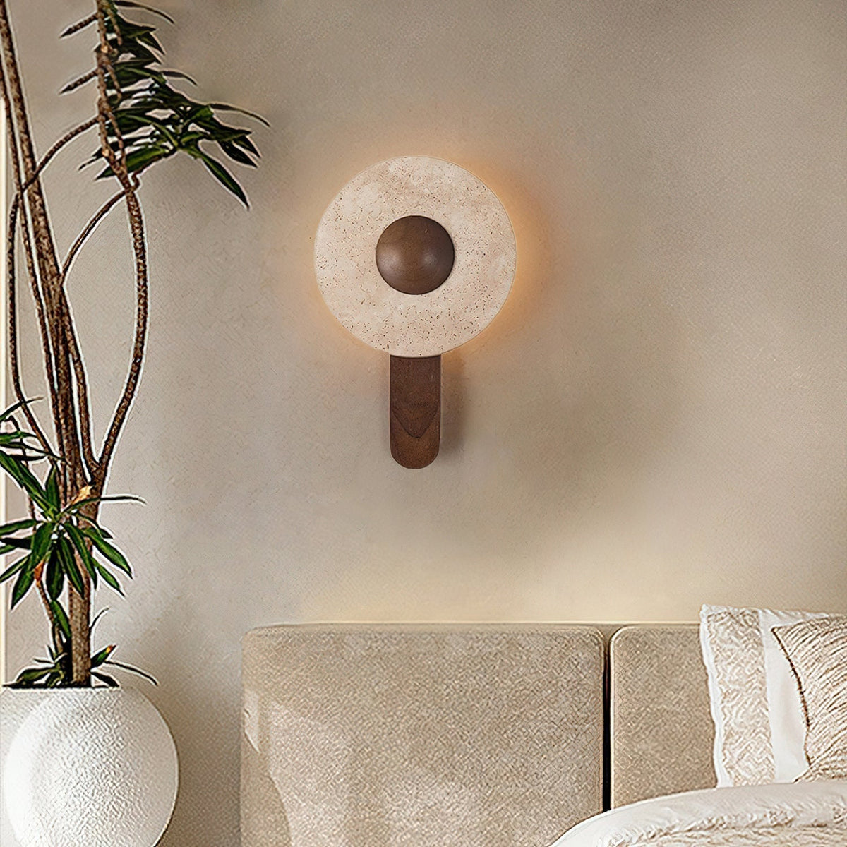 Lampada da parete in legno e travertino giallo M10 | Souliia