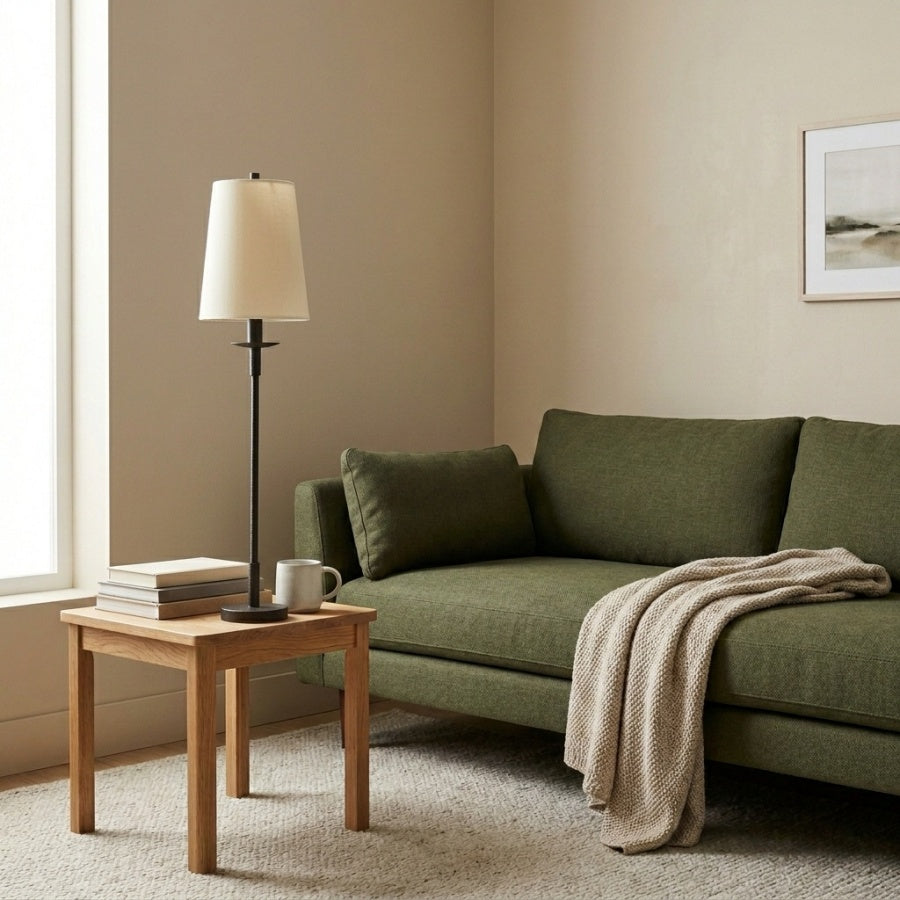 Rowan Linen Iron Table Lamp - Elegant Traditional Bedside Lighting | Souliia