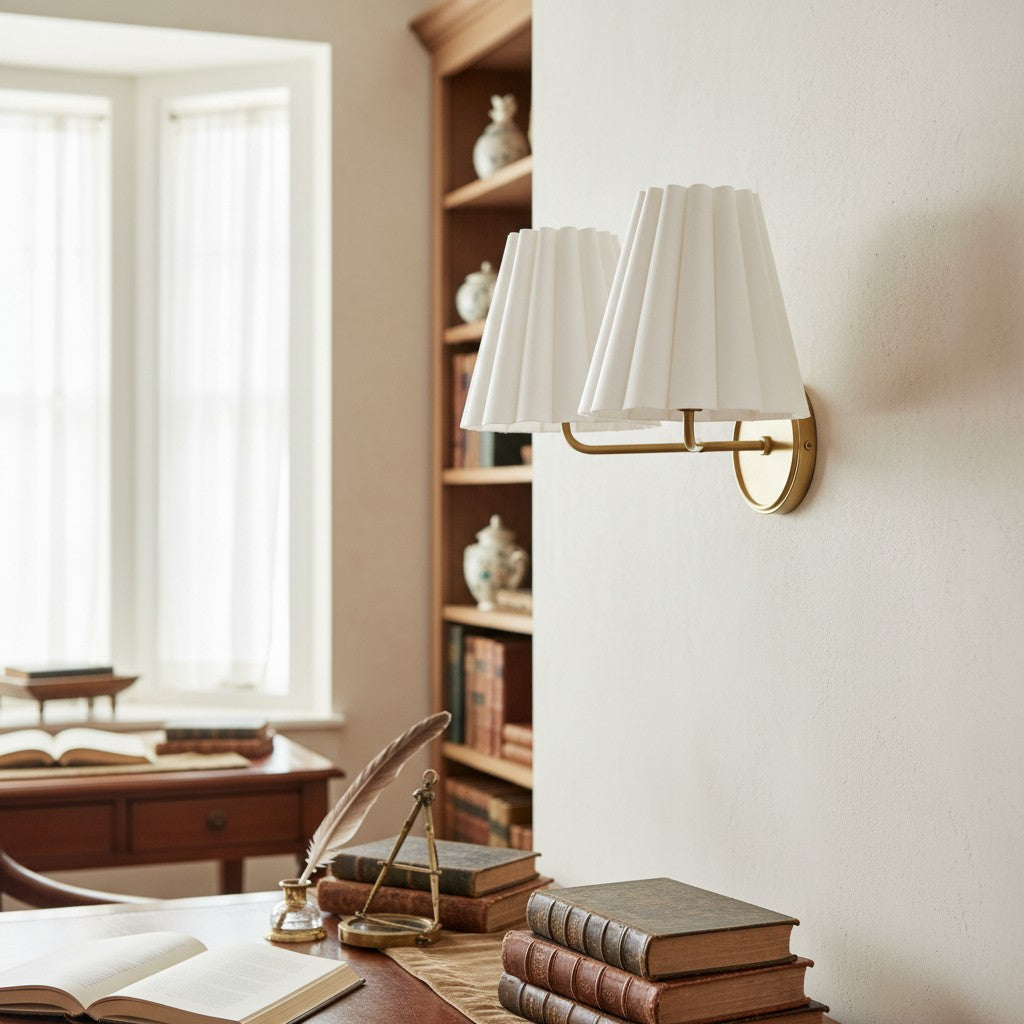 Ruffmeto Textured Pleated Fabric Modern Wall Light for Living Rooms | Souliia
