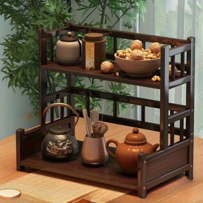 Woodhaven Freestanding Multi Tier Wooden Tea Station Organizer