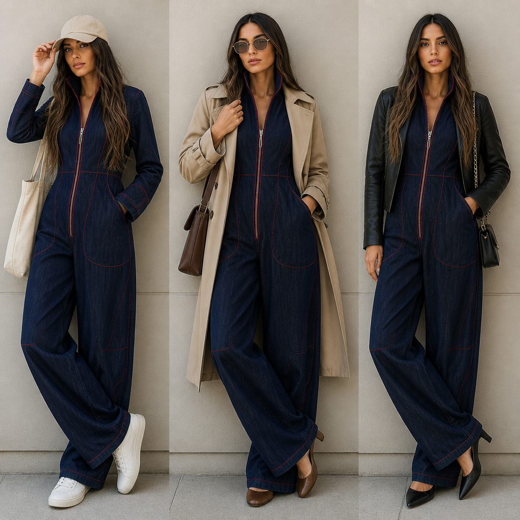 Velozia – Waist-Sculpting Wide-Leg Denim Jumpsuit with Zip Front - Souliia