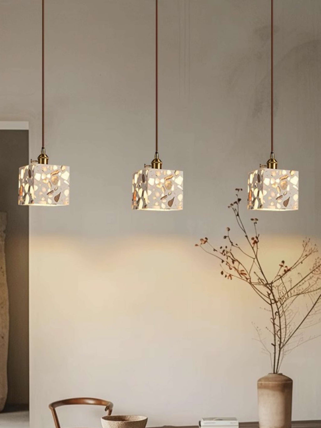 Wabi-sabi Style Water-polished Translucent Stone Retro Pendant Lamp | Souliia