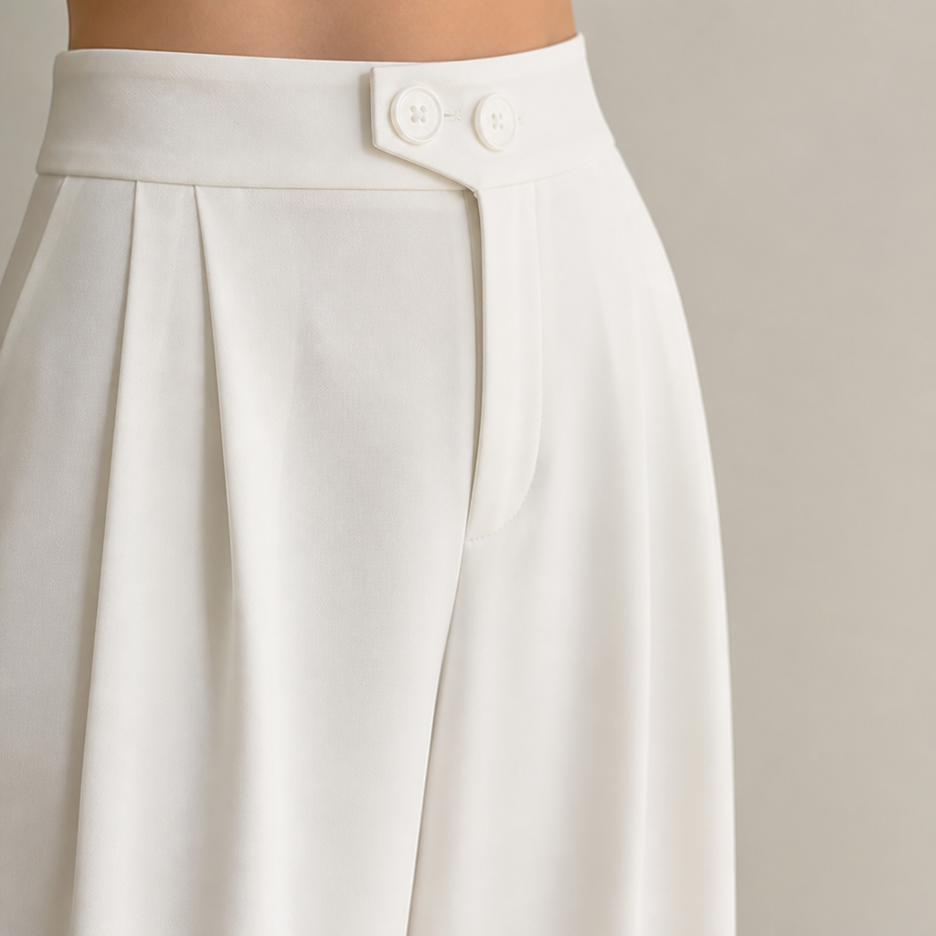 VivaLume – Pantalon taille haute plissé à jambes larges avec détail de boutons à la taille - Souliia