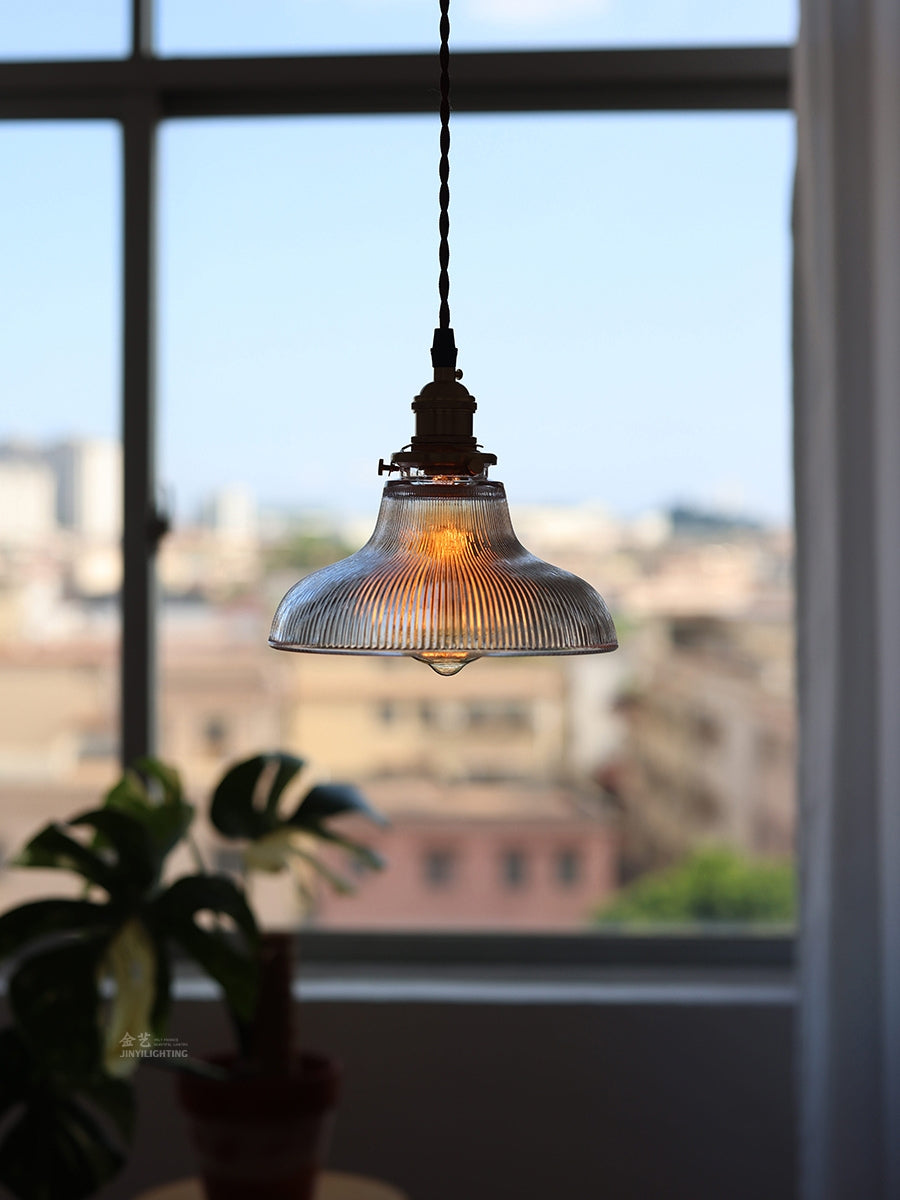 Ribbed Glass Pendant Light – Stylish Brass and Glass Pendant Light for Kitchen & Modern Interiors | Souliia