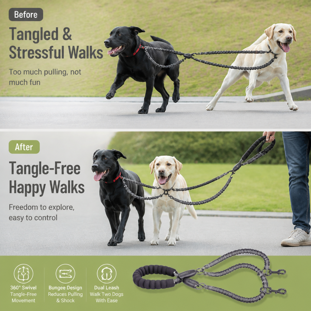 VersaTether — Effortless, Tangle-Free Control for Happier, Calmer Walks with Two Dogs - Souliia