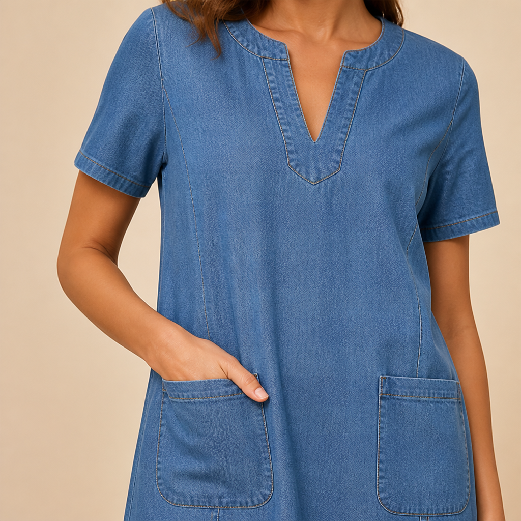 VarelaChic – Robe-chemise décontractée en jean à col en V avec poches - Souliia