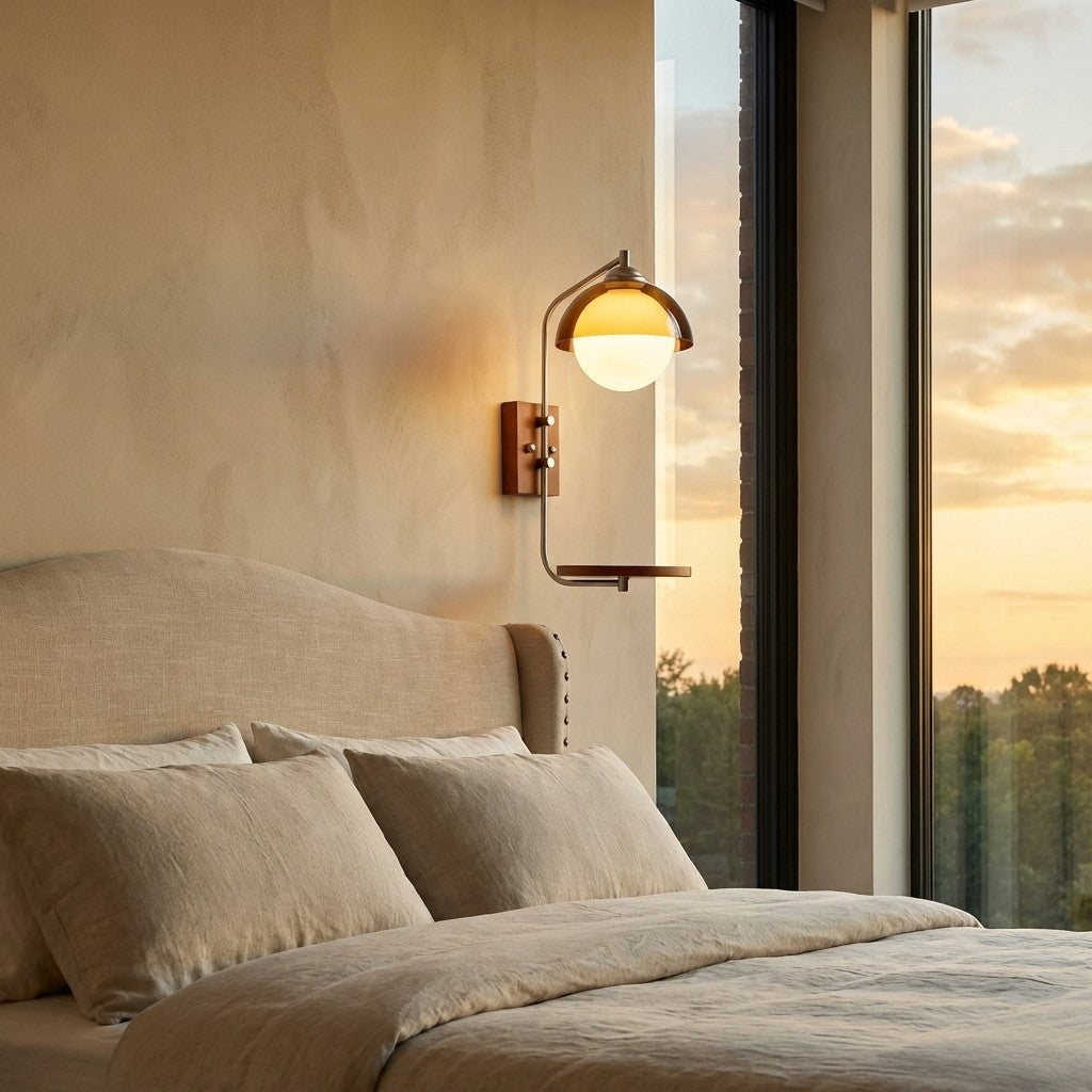 Sunset Glow Moderne Wandleuchte mit Acrylschirm und Holzstruktur-Basis für Schlafzimmer, Flur, Wohnzimmer | Souliia