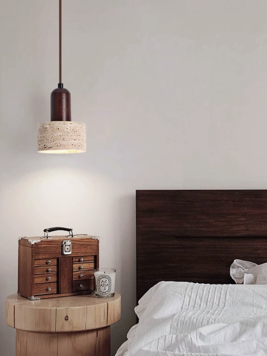 Travertin Japanischer Wabi-sabi Stil Nachttisch-Pendelleuchte für Schlafzimmer | Souliia