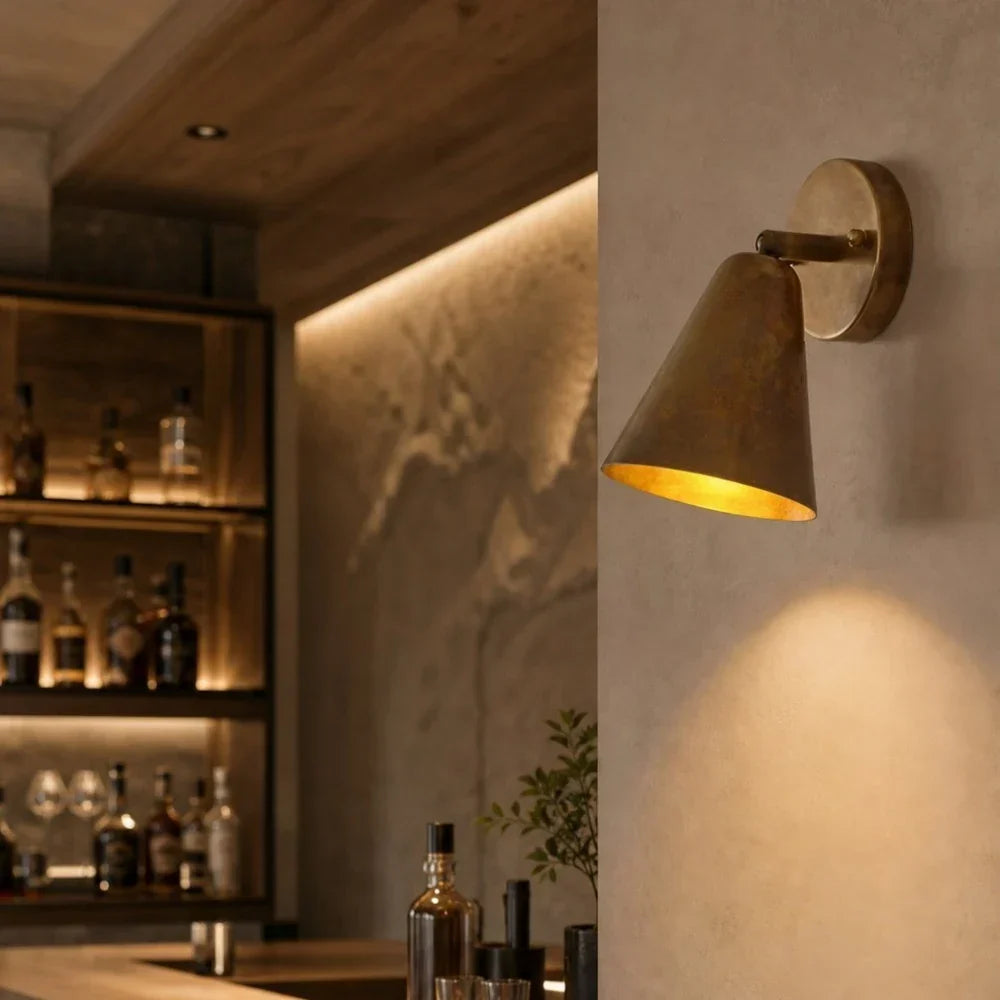 Retro Brass Cone Wall Lamp | Souliia