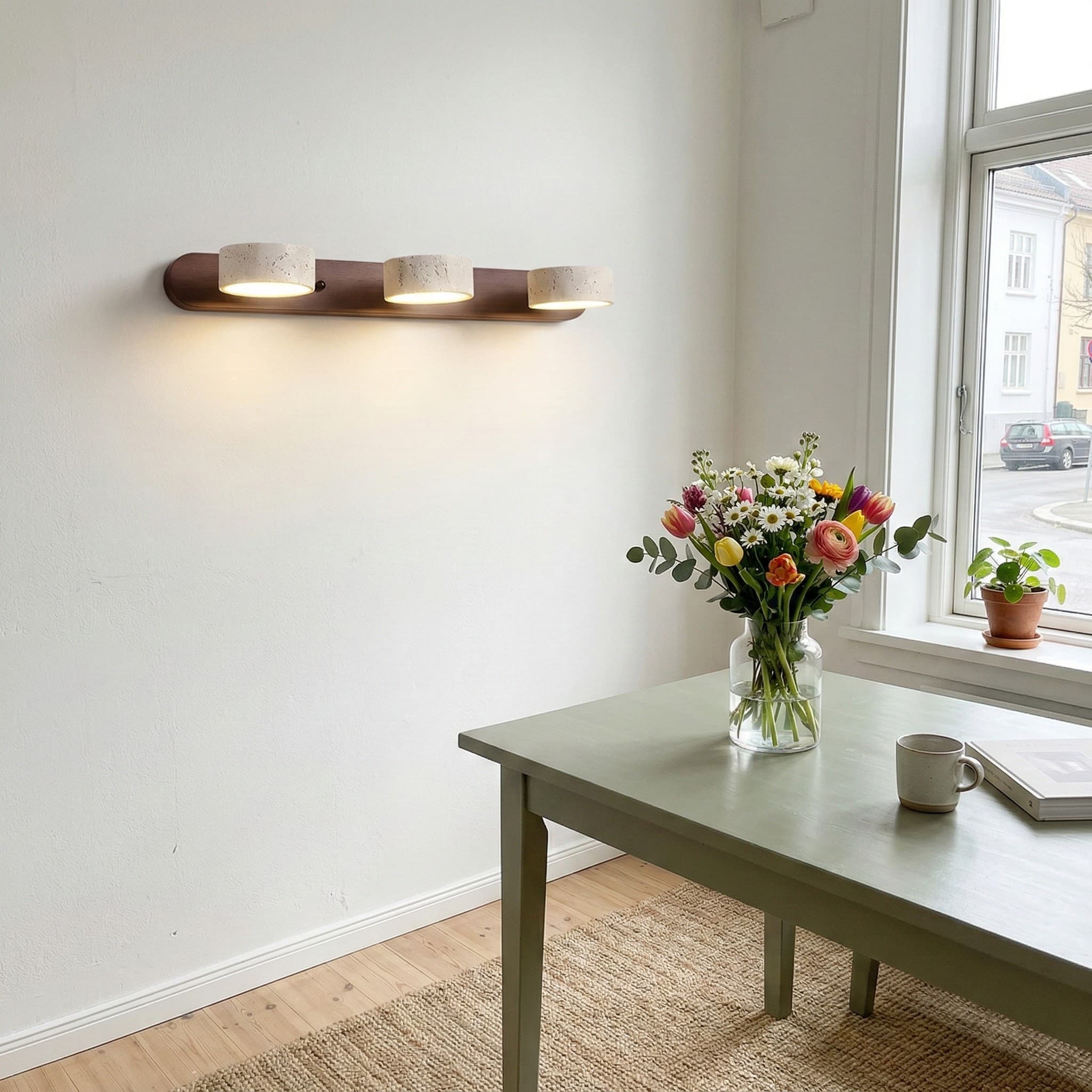 Travellia Moderne lineare Mehrkopf-Wandleuchte - Natürliche Stein Minimalistische Beleuchtung für Schlafzimmer und Flur | Souliia