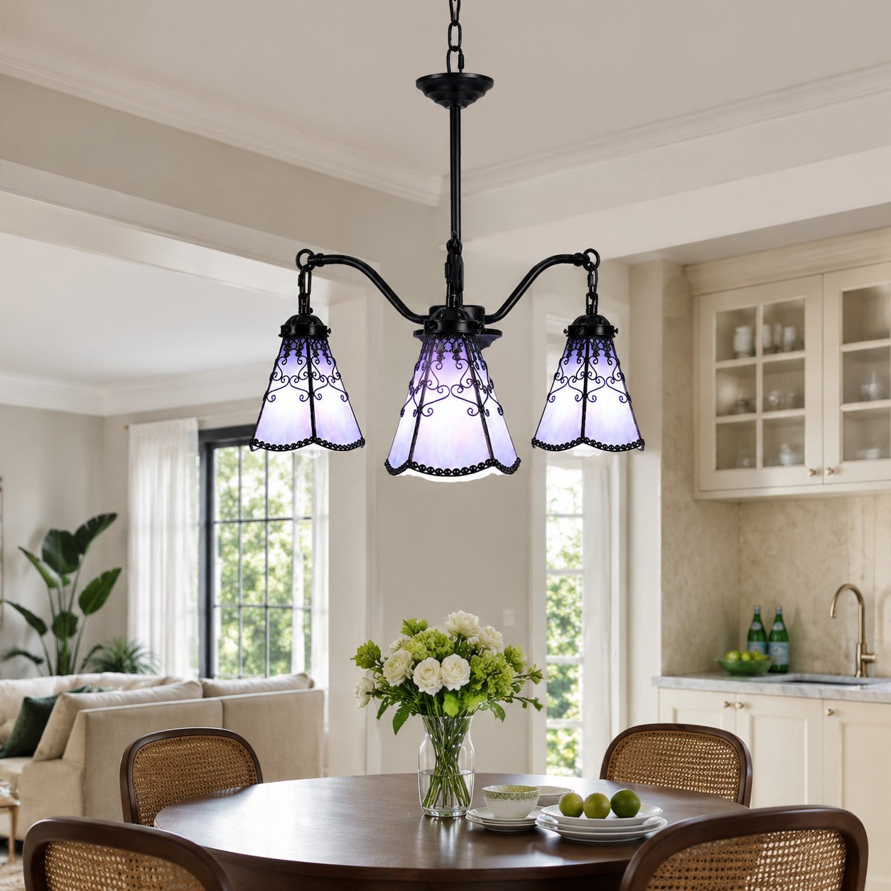 Tiffany-Style 3-Light Glass Pendant Chandelier | Souliia