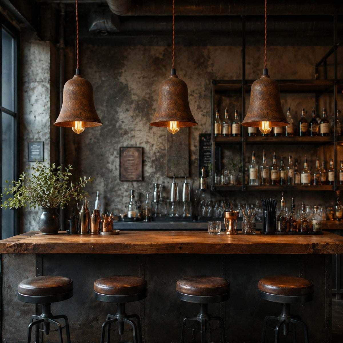 Rust Bell Shade Vintage Industrial Pendant Light for Kitchen Island | Souliia