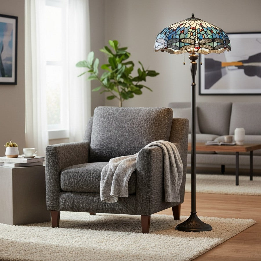 TiffStar Kunstglas Stehleuchte mit Ornamentmuster-Schirm – Stehlampe für Wohnzimmer | Souliia