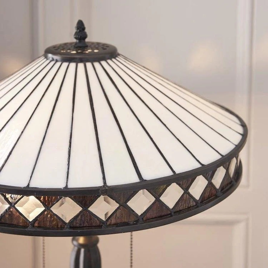 TF Geometric Stained Glass Table Lamp with Amber and Cream Panels – Tiffany Style Accent Lamp for Bedroom and Study | Souliia