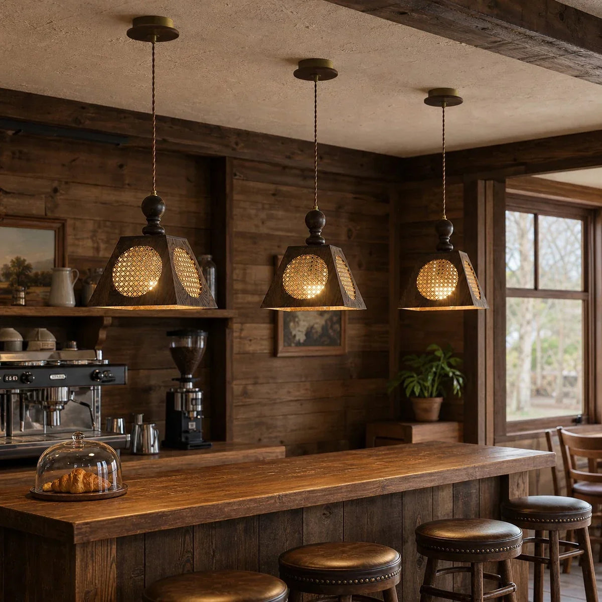 Rustic-tyylinen punottu riippuvalaisin, tummapuinen kattovalaisin keittiösaarekkeeseen, baariin, eteiseen ja työhuoneeseen | Souliia