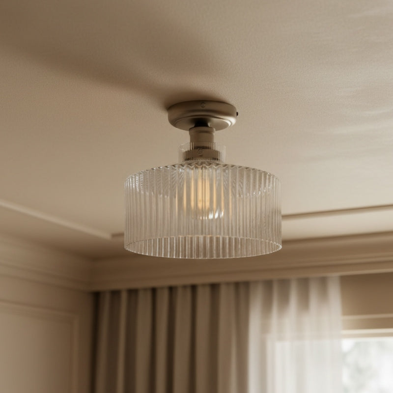 Ribora Ribbed Glass Metal Flush Mount Industrial Style - Bedroom Hallway Lighting U05 | Souliia