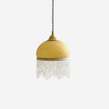 Vili Beaded Tassel Pendant Lamp – Soft Yellow Dome, Brass-Toned Top