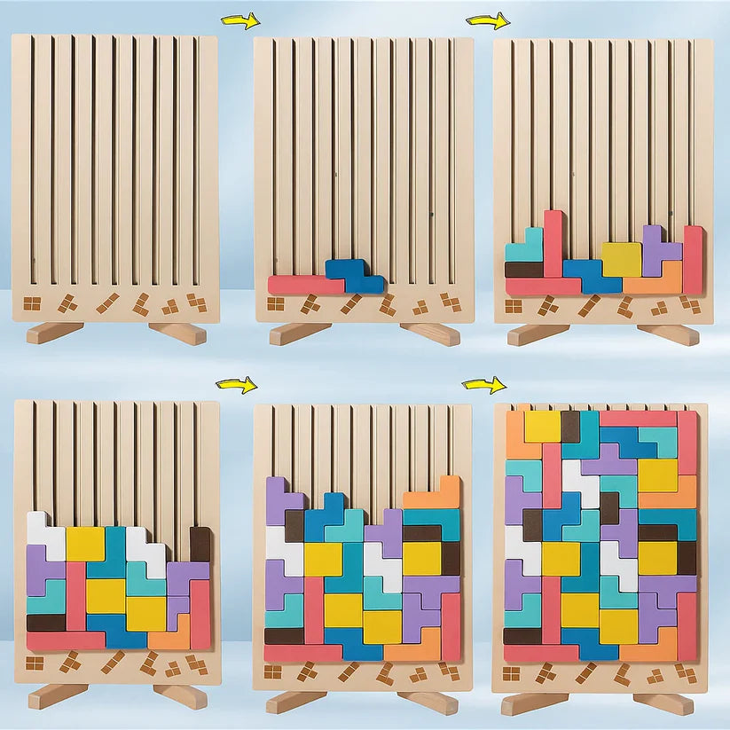 Plateau de puzzle Tetris en bois – Une pause idéale pour l’esprit au travail - Souliia