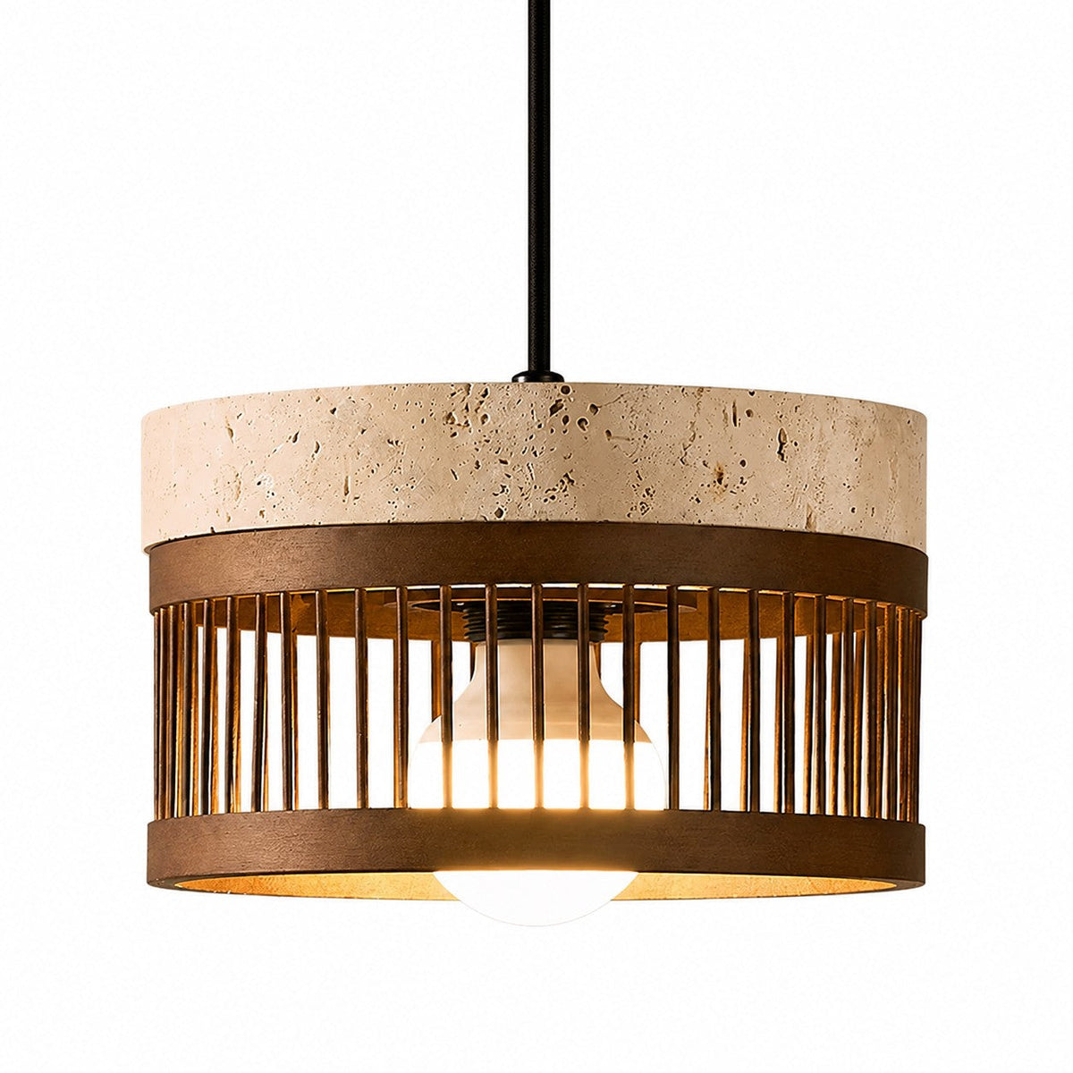 Vintage pendellampe i travertin og metal til spisestuen | Souliia