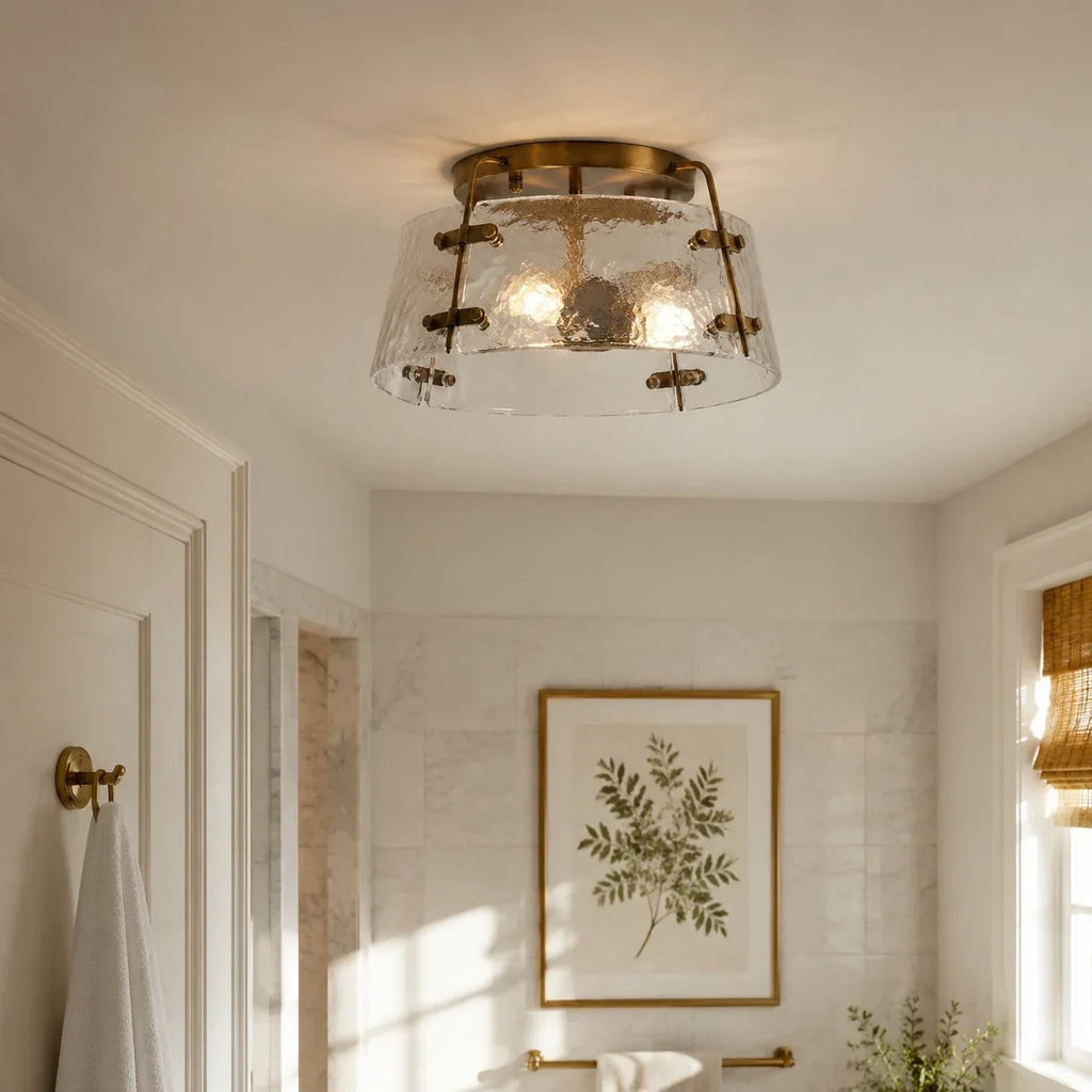 Rustic Industrial Clear Glass Semi Flush Ceiling Light for Kitchen and Living Room | Souliia