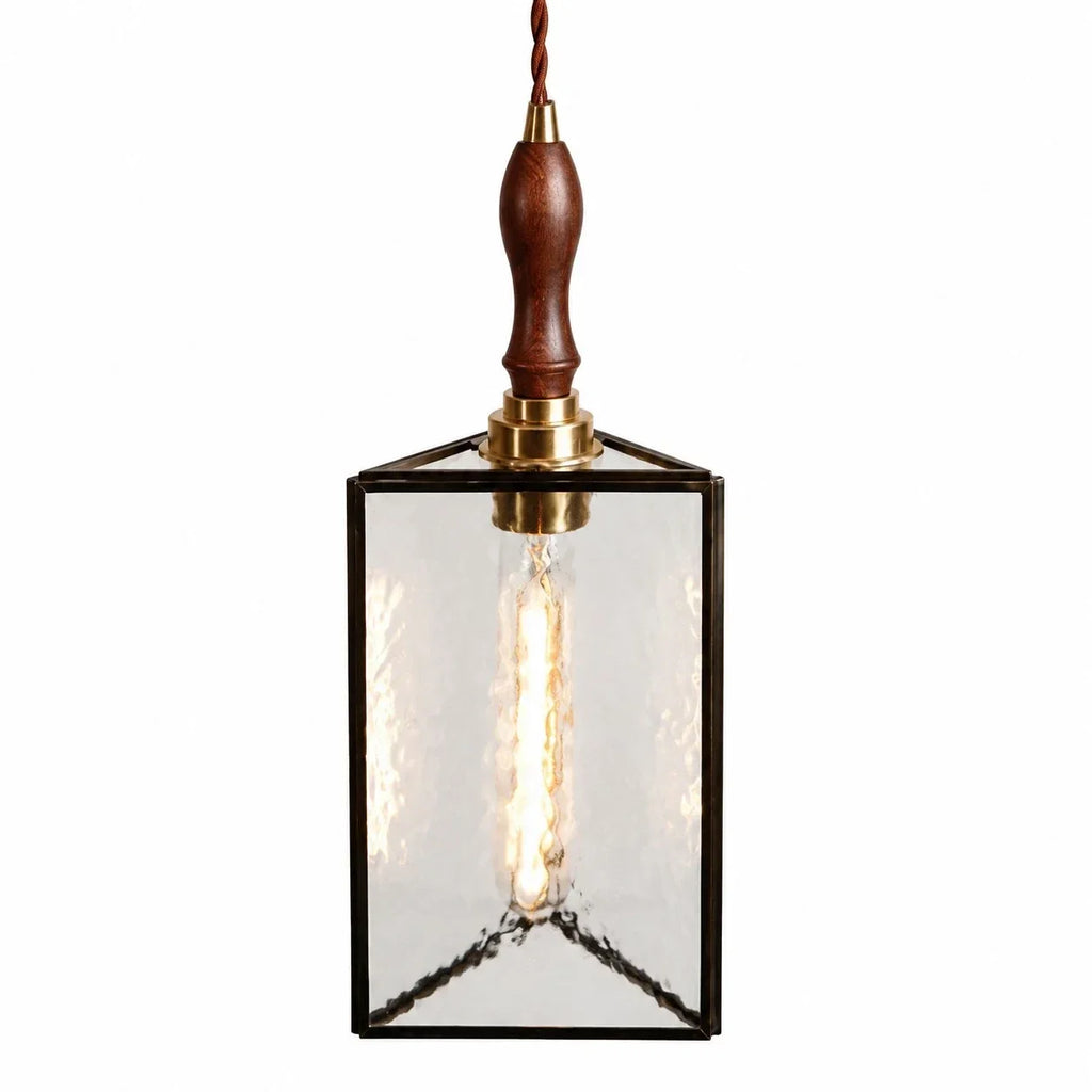 Vintage Textured Glass Pendant Light with Wood Accent | Souliia
