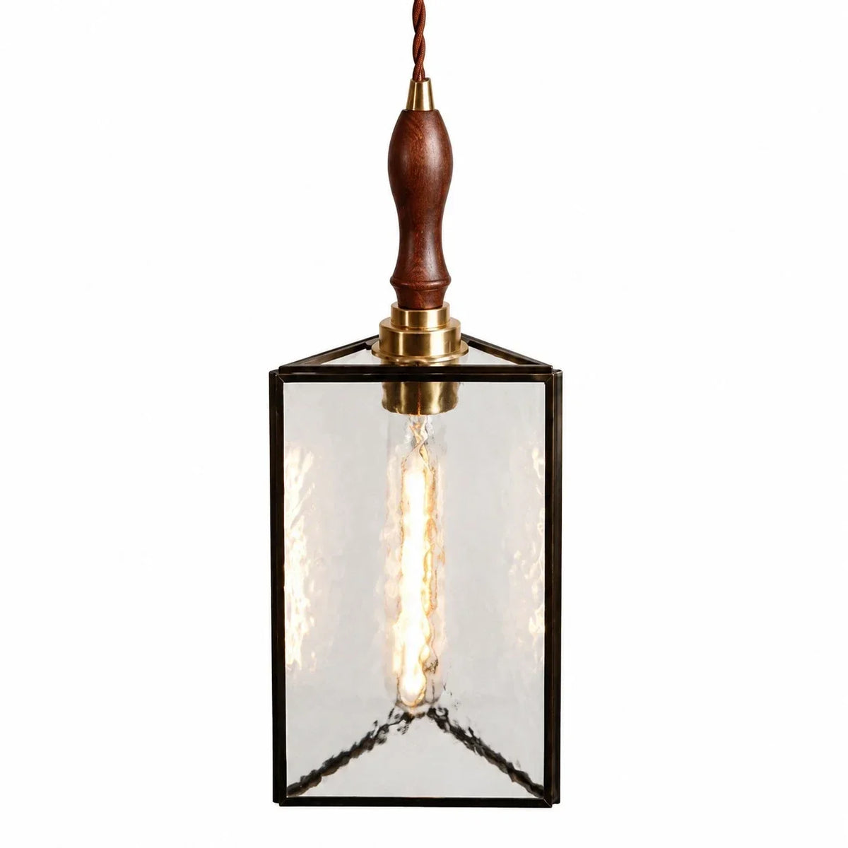 Vintage Textured Glass Pendant Light with Wood Accent | Souliia