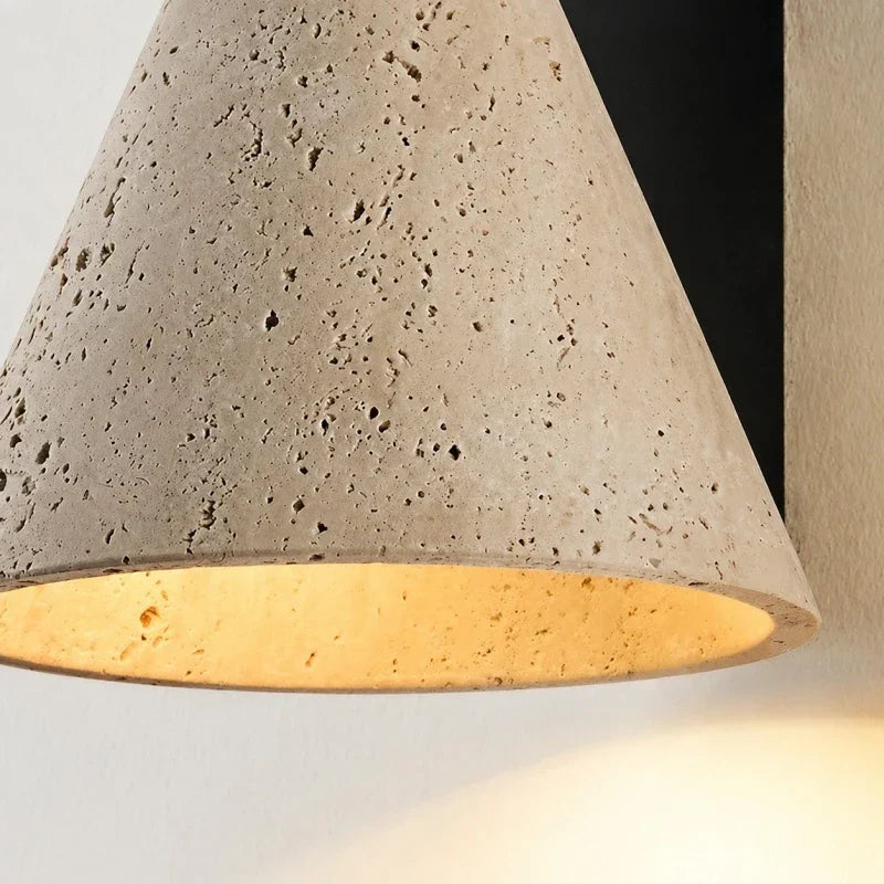 Natural Travertine Cone Wall Sconce | Souliia