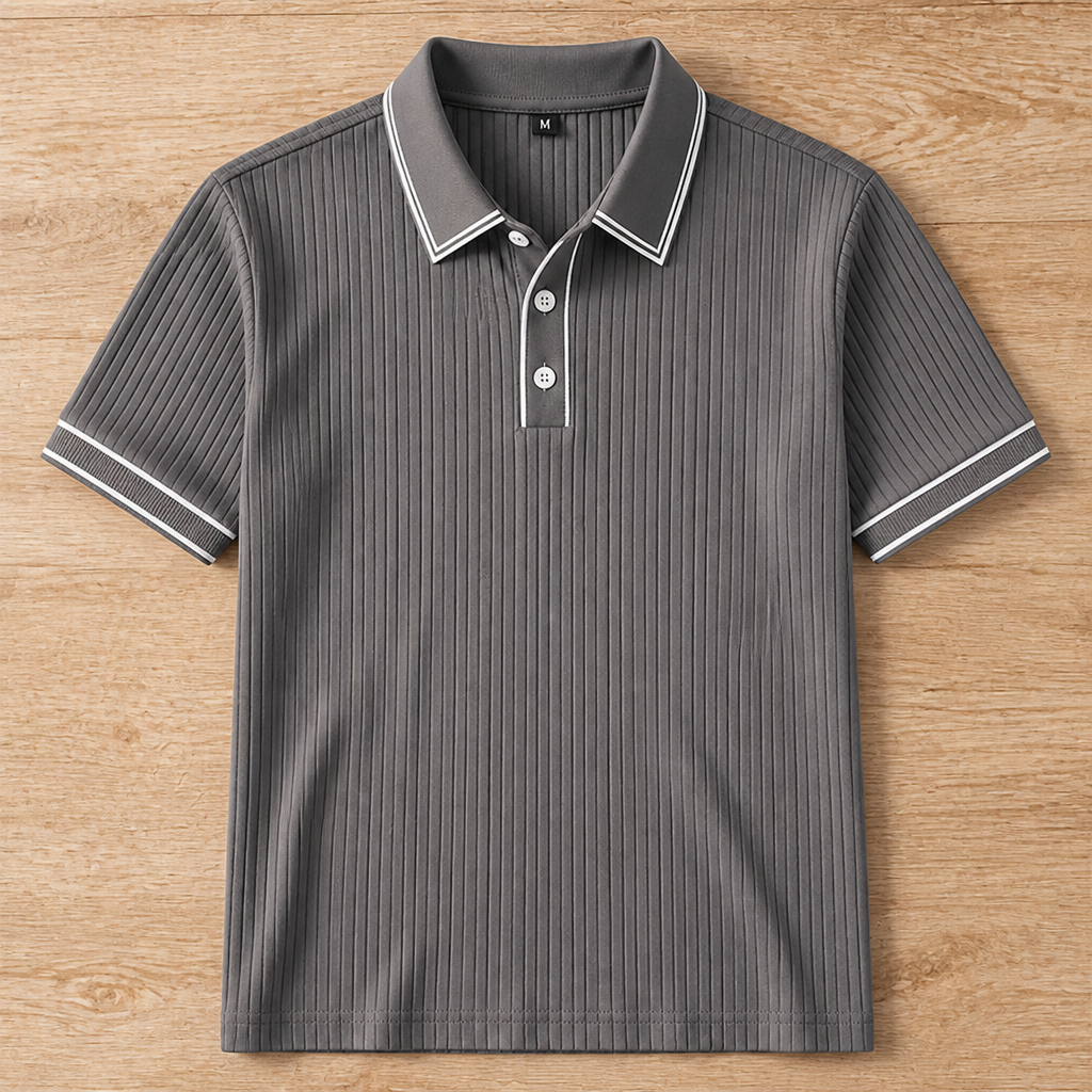 VeroStride – Retro Ribbed-Knit Polo with Contrast Tipped Collar - Souliia